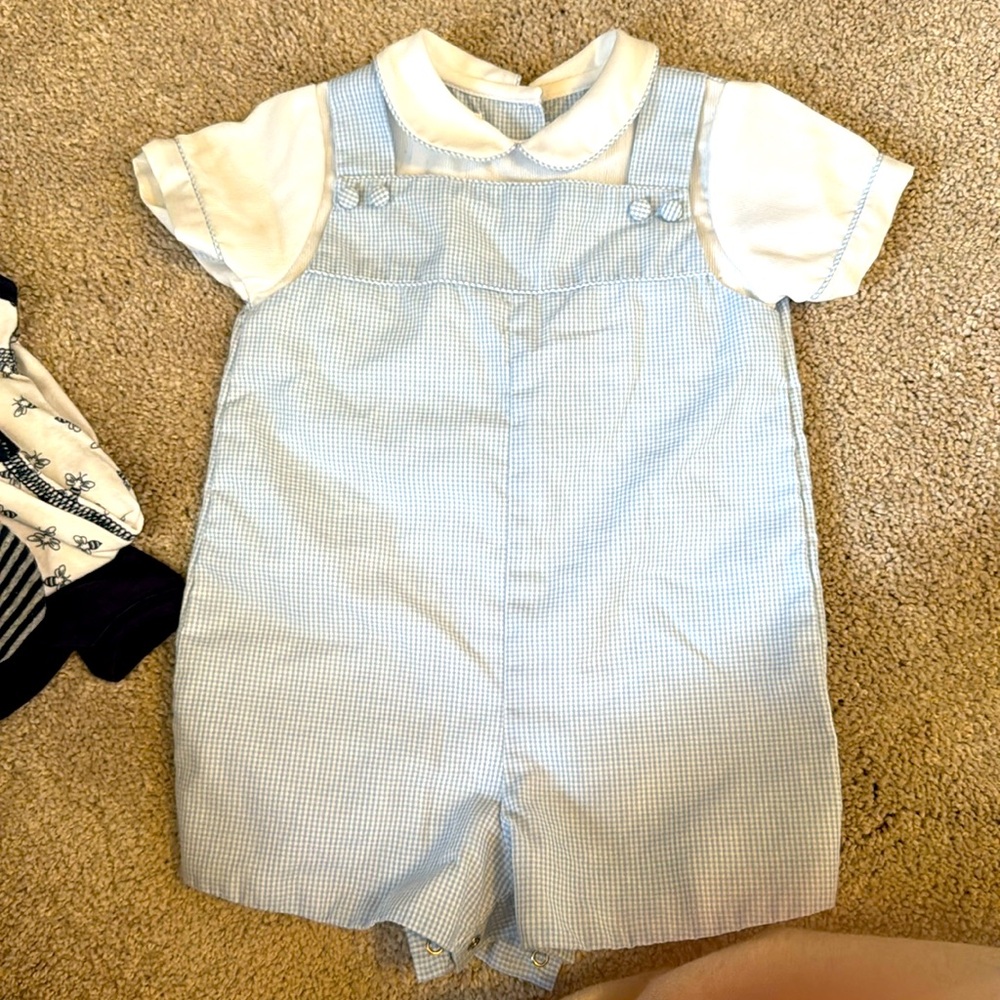 Petit Ami blue gingham collared onesie